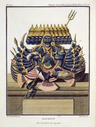 Ravana, roi démon de Ceylan, extrait de «Voyage aux Indes et à la Chine» de Pierre Sonnerat, gravé par Poisson, publié en 1782